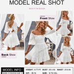 Dokotoo Womens White Dress Square Neck Summer Dresses Lantern Sleeve Tie Back Sexy Dress Shirred Elastic Waist Off The Shoulder Dresses Ruffled A-Line Flowy Dresses for Beach Medium