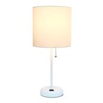Limelights LT2024-WOW Stick Charging Outlet and Fabric Table Lamp, White Base/White Shade