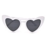 JUSLINK Heart Shaped Sunglasses for Women, Cat Eye Mod Style Retro Kurt Cobain Glasses(White)