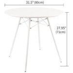 Round Dining Table Dia 31.5″ Wood Top Metal Legs Simple Modern Leisure Table for Kitchen Dining Room Cafe Office Conference Coffee Room 2 to 4 People, White