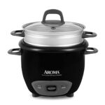 Aroma Housewares 6-Cup (Cooked) Pot-Style Rice Cooker and Food Steamer, Black ARC-743-1NGB & Aroma 6-cup (cooked) 1.5 Qt. One Touch Rice Cooker, White (ARC-363NG), 6 cup cooked/ 3 cup uncook/ 1.5 Qt.