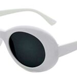 WebDeals Women’s Round Retro Oval Sunglasses Color Tint or Smoke Lenses Clout Goggles, White, Black, Large