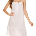 Ekouaer Womens Sleeveless Nightgown Cotton Sleepwear Lace Victorian Lawn Gown Scoop Neck Sleep Dress White XX-Large