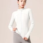 Locachy Women’s Slim Fit Full Zip Athletic Running Sports Workout Jacket with Pockets Style 02 White S