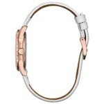 Bulova Ladies’ Classic Diamond 3-Hand Quartz Stainless Steel Watch, 12 Diamonds, Mother-of-Pearl Dial, Rose Gold/White Leather Strap