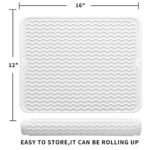 MicoYang Silicone Dish Drying Mat for Multiple Usage,Easy clean,Eco-friendly,Heat-resistant Silicone Mat for Kitchen Counter or Sink,Refrigerator or Drawer liner White L 16 inches x 12 inches