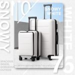 Coolife Luggage Suitcase Piece Set Carry On ABS+PC Spinner Trolley with pocket Compartment Weekend Bag (White, 2-piece Set)