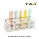 ULAB Scientific White Tube Rack and Plastic Test Tubes Set, Include 1pc of White Tube Rack and 60pcs of Plastic Macaroon Party Tubes Shot Glasses, 16x125mm,Assorted Color, UTR1016