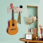 MorNon Guitar Wall Mount, Guitar Wall Hangers Guitar Stand Wall with Storage Shelf and Pick Holder, Wood Guitar Rack with 4 Metal Hooks for Acoustic or Electric Guitar, Bass, Ukulele, Mandolin,White