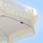 AMMSUN 7ft Patio Umbrella with Fringe Outdoor Tassel Umbrella UPF50+ Premium Steel Pole and Ribs Push Button Tilt,White Cream