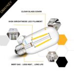 OMAYKEY 2W LED Tubular Bulb 4000K Daylight White Glow, 25W Equivalent 250LM E26 Base, Antique Edison T45 Tube Clear Glass Dimmable Chandelier Ceiling Fan White Light LED Filament Bulbs, 8 Pack