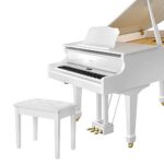 SONGMICS Piano Bench with Padded Cushion and Storage Compartment for Music Books, Vanity Stool, Tufted Wooden Piano Seat, 13.8 x 21.7 x 19.3 Inches, White ULPB55WT