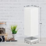 Small Table Lamp for Bedroom – Bedside Lamps for Nightstand, Minimalist Night Stand Lamp with Square Fabric Shade, Desk Reading Lamp for Kids Room Living Room Office (White Shade and Sliver Base)