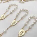 25 Gold Plated Mini Rosary for Baptism Favors in ivory color Faux pearls, recuerdos de bautizo color Beige, christening Favors off white color Gold plated, communion favors, wedding mini rosaries
