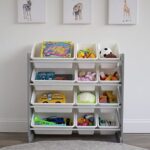 Humble Crew, Grey/White Kids Toy Organizer with 12 Storage Bins, Toddler