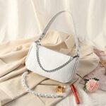 Loiral Shoulder Bags for Women, Retro Classic Tote HandBag Crocodile Pattern Clutch Mini Purse with Zipper Closure, White