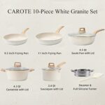 CAROTE Pots and Pans Set Nonstick, White Granite Induction Kitchen Cookware Sets, 10 Pcs Non Stick Cooking Set w/Frying Pans & Saucepans(PFOS, PFOA Free)