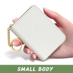 Aiawoxc Credit Card Holder for Women, Small RFID Card Wallet Slim Leather Business Card Organizer Case with Zipper & Keychain(White)