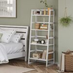 linstock White Bookshelf, 4-Tier Bamboo Bookcase Ladder Bookshelf Organizer, Storage Rack, Bookcases & Tall Ladder Shelf-Bamboo Frame for Bedroom, Living Room, Kitchen, Bathroom, Easy Assembly(White)
