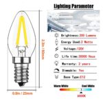 YIUN 2W LED Filament C7 Night Light Bulb, 6000K Cold White 200LM, E12 Candelabra Base Lamp C7 Mini Torpedo Shape, 15W Incandescent Bulbs Equivalent, Dimmable, 6 Pack