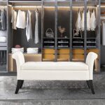 Yaheetech 52in Ottoman Bench Folding Storage Ottoman Bench Tufted Fabric Entryway Bench with Arms Footstool with Large Storage Foot Rest Seat Rolled Arms Cushioned Ottoman Fresh White