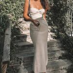 Sdencin Women Sexy Twist Knot Front Ribbed Knit Bodycon Bandeau Tube Dress Casual Solid Strapless Maxi Long Dress (S US Women, White)