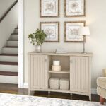Bush Furniture Salinas Accent Vintage-Style Storage Unit with Doors and Shelves for Bedroom, Living Room & Entryway | Kitchen Buffet Sideboard | Bar Display Cabinet, Antique White