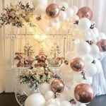 Beaumode DIY Chrome Rose Gold White Balloon Garland Kit for Wedding Bridal Shower Baby Shower Birthday Anniversary Engagement Party Backdrop Decoration (Rose Gold White)