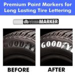 White Tire Paint Marker for Car Tire Lettering – 4 Pack – Permanent Tire Paint Pens with Weatherproof Ink Designed to Last on Car Tires and Many Other Materials