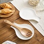 MIKIGEY Ceramic Spoon Rest, 7.48 Inches Spoon Holder for Kitchen Counter, Kitchen Accessories, Dishwasher Safe, White