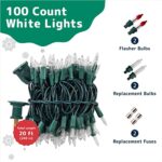PREXTEX Christmas Lights (20 Feet, 100 Lights) – Clear White Christmas Tree Lights with Green Wire – Indoor/Outdoor String Lights – Warm White Twinkle Lights