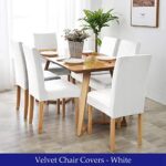 MILARAN Velvet Chair Covers for Dining Room, Soft Stretch Seat Slipcovers, Washable Removable Parsons Chair Protector, Set of 4, White