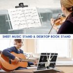 Music Stand, Kasonic 2 in 1 Dual-Use Folding Sheet Music Stand & Desktop Book Stand, Portable and Lightweight with Music Sheet Clip Holder & Carrying Bag Suitable for Instrumental Performance (White)