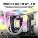 Corsair iCUE H150i Elite CAPELLIX XT Liquid CPU Cooler – Three AF120 RGB Elite Fans – 360mm Radiator – Intel® LGA 1700, 1200, 115X, 2066, AMD® AM5, AM4 – Included iCUE Commander CORE – White
