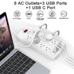 6FT Surge Protector Power Strip, Nuetsa Extension Cord with 8 Outlets and 4 USB Ports, 6 Feet Power Cord (1625W/13A), 2700 Joules, ETL Listed, White