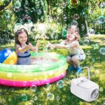 Bubble Machine, Automatic Bubble Blower Electronics Bubble Maker for Kids 10000+ Bubbles Per Minute with 2 Speeds, 8 Wands,Plug-in or Batteries Bubbles Toy for Outdoor/Indoor Party Birthday (White)