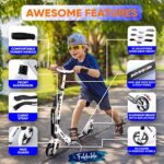 Hurtle Scooter – Scooter for Teenager – Kick Scooter – 2 Wheel Scooter with Adjustable T-Bar Handlebar – Folding Adult Kick Scooter with Alloy Anti-Slip Deck, White