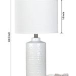 JUNNAI 24.5″ White Ceramic Table Lamp: 3-Way Dimmable Nightstand Lamp with White Linen Shade | Office Reading Lamp Bedside Lamp White Lamp for Bedrooms & Living Room (Bulb Included)