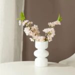 White Flower Aesthetic Vase, Unique Flower Vase, Glass Flower Vase, Cute Flower Vase For Aesthetic Decor, Table Home Indoor Decor, Modern Boho Nordic Style Vase Accent Piece (White Glass)
