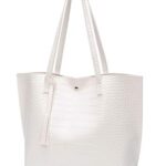 Dreubea Women’s Soft Faux Leather Tote Shoulder Bag from, Big Capacity Tassel Handbag White-cro