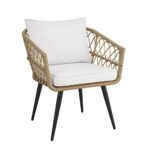Quality Outdoor Living 29-YZ04HM Hermosa 4PC Conversation Set, Tan Wicker w/Black Aluminum and Off-White Cushions