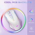 Redragon Wireless Gaming Mouse with RGB Backlit, 8000 DPI, Mouse Gaming with Fire Button, Macro Editing Programmable Mouse Gamer,70Hrs for Windows/Mac, Rechargeable, White, M910-WS