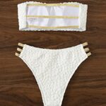 MakeMeChic Women’s 2 Piece Bathing Suits Textured Cut Out Bandeau Bikini Set Swimsuit White L