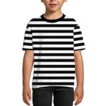 Deerose Boys Halloween Prisoner Costume Black White Striped Shirt Girl Short Sleeve Summer Round Neck Tee 5-6 Years