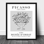Picasso-Inspired No.16 Exhibition Wall Art Print. 11×14 UNFRAMED Abstract, Minimalist Modern Line Art Decor in Neutral Shades of Black & Gray on White. ‘Flowers in Vase’