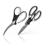 nomii Kitchen Shears Heavy Duty – (2 Pack) Stainless Steel Heavy Duty Kitchen Scissors Perfect for Chicken, Vegetables, Fish, Meat, Herbs – Dishwasher Safe, Black & White