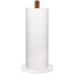 Buruis Wood Paper Towel Holder, Marble Base Modern Decorative Countertop Standing Rolls Holder for Kitchen, Toilet, Pantry and Bathroom (Marble Base White)