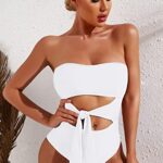 Viottiset Women’s Bandeau One Piece Swimsuit Strapless Tie High Cut Out Bathing Suit White Medium