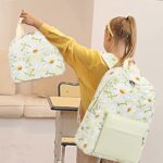 LEDAOU Backpack for Girls School Bag Kids Bookbag Teen Backpack Set Daypack with Lunch Bag and Pencil Case (White Daisy)