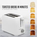 OVENTE Electric 2 Slice Toaster Machine with 6-Shade Toast Settings, 700W Power, Removable Crumb Tray and Compact Design Perfect for Toasting Bread, Bagels, Waffles and Puff Pastry, White TP2210WGY